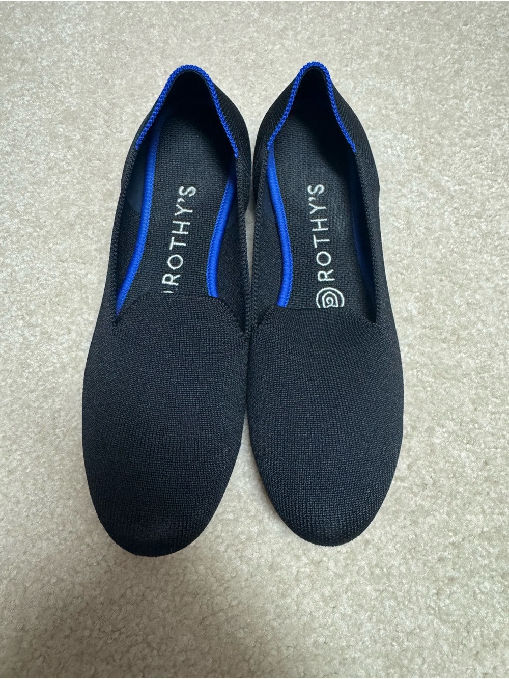 Rothy's Black Men's Slip-On Loafers with Blue Trim